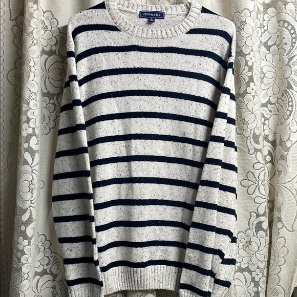 crown & ivy Other - Crown & Ivy Cream and Navy Blue Striped Crewneck Sweater